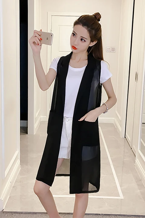 2019 summer new ladies fashion large size thin section sleeveless cardigan  long chiffon vest - AliExpress