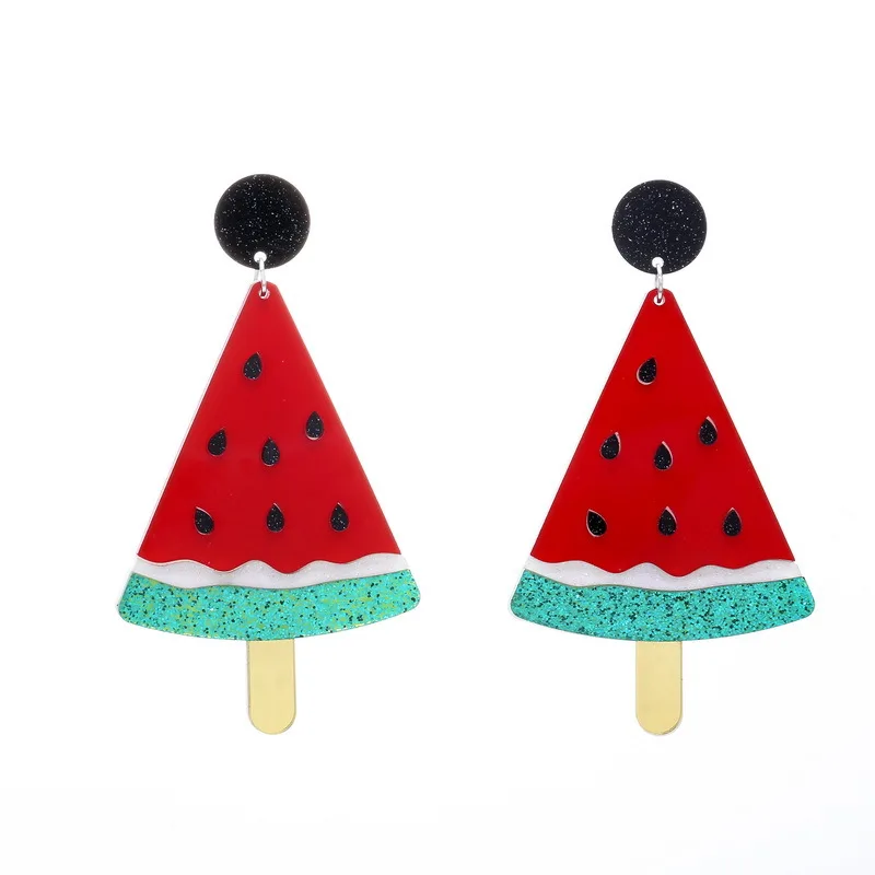 

2019 New Fashion Summer series Red Watermelon Ice cream Drop Earrings For Women Fruit Acrylic Earrings Trendy Jewelry E19070