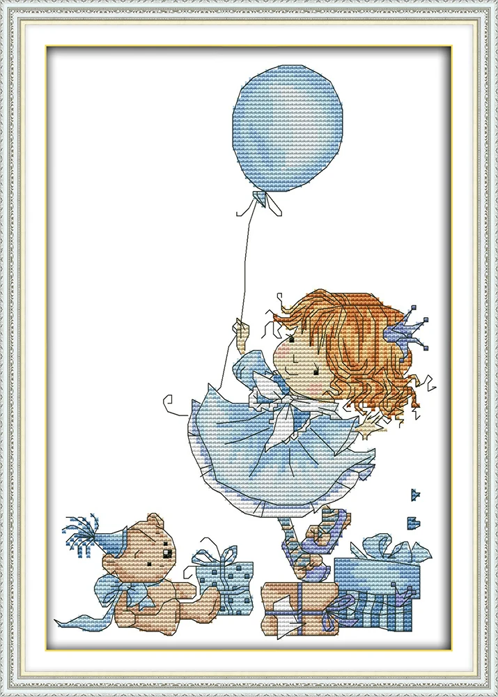 

The little girl with a balloon, counted printed on fabric DMC 14CT 11CT Cross Stitch kits,embroidery needlework Sets Home Decor