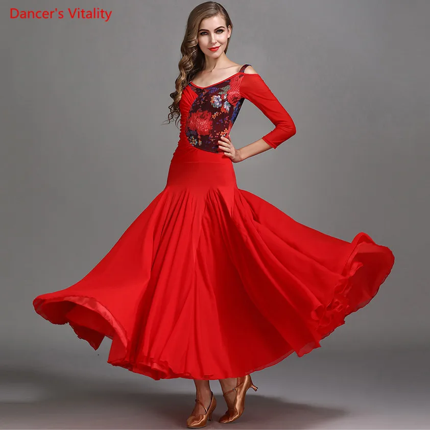 Ballroom Dance Competition Dress Lace Floral Big Swing Dresses Women