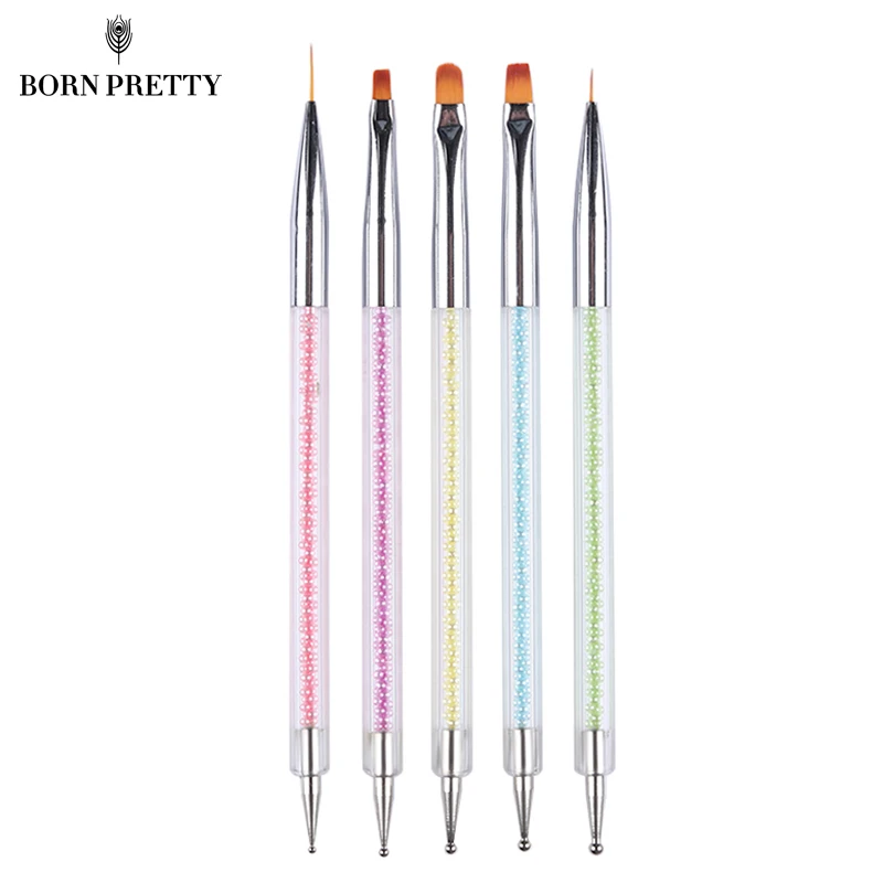 

5 Pcs Dual-ended Nail Dotting Liner Brush Set Colorful Pearl Handle UV Drawing Brush Pen Manicure Nail Art Tool