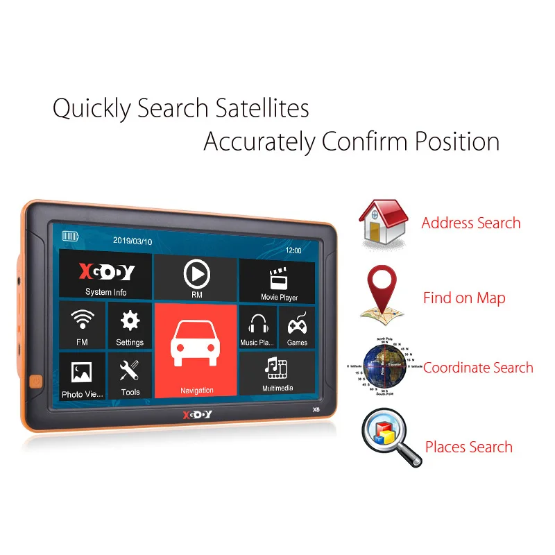 XGODY 7” HD Touch Screen Car Truck GPS Navigation Sat Mp3 Player 800*480