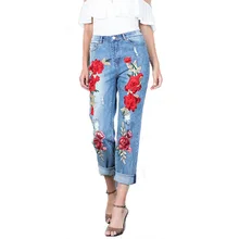 Новинка, большие размеры, эластичные рваные джинсы с потертостями, 3D вышивка, цветы, Женские джинсовые штаны, брюки для женщин, джинсы