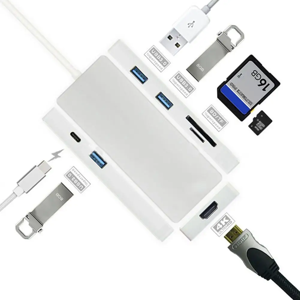 

New Arrival USB 3.0 Type-C Multi-port Adapter Power Delivery 4K HDMI Micro SD TF Card Reader