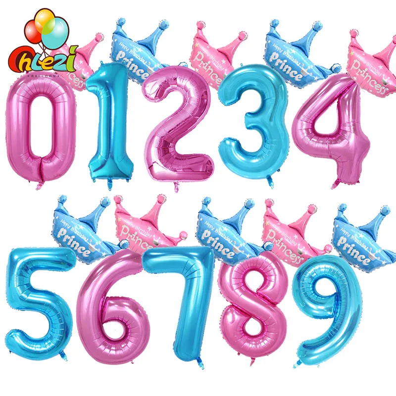 

40 inch Pink blue Number ballons + Large size Crown Foil Balloon Air Inflatable Balls For Boys Girls DIY Birthday Party Decor