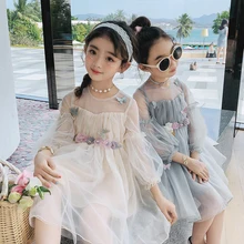 Эксклюзивное платье, одежда для малышей, маленькая принцесса, Цветочная фея для девочек, Сетчатое платье с длинным рукавом, Пляжное платье, винтажное платье в стиле бохо, праздничное платье