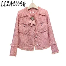 Твидовая куртка пальто Женская Осень/Зима Новая высококачественная маленькая ароматная ветровая расшитая бисером куртка шерстяное пальто vestidos