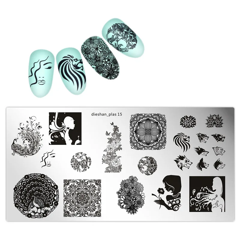 1 шт. 6*12 см штампованные пластины для ногтей цветок и геометрический узор DIY лак для ногтей штамп шаблон и форма для ногтей Dieshan 011 - Цвет: 15