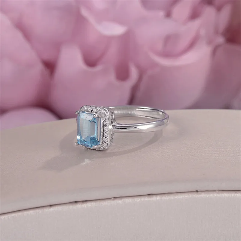 Натуральный топаз кольца для Для женщин Твердого 925 Silver Fine Jewelry 1ct синий прямоугольник 7*5 мм драгоценных камней Регулируемый кольцо R-TO015