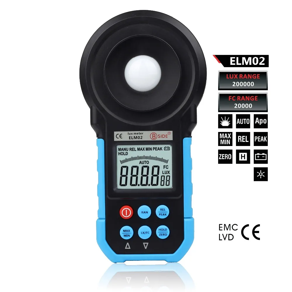 Elm02 Professional digital light meter/LUX FC luxmeter peak measurement