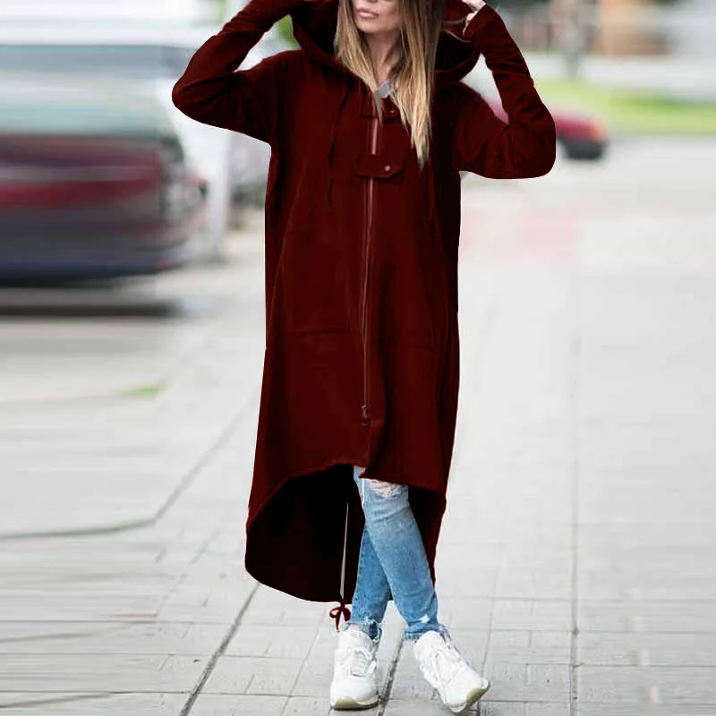 Модная Повседневная Длинная куртка на молнии с капюшоном, осенне-зимняя толстовка, пальто, женская толстовка с капюшоном, винтажная Верхняя одежда Casaco размера плюс 5X