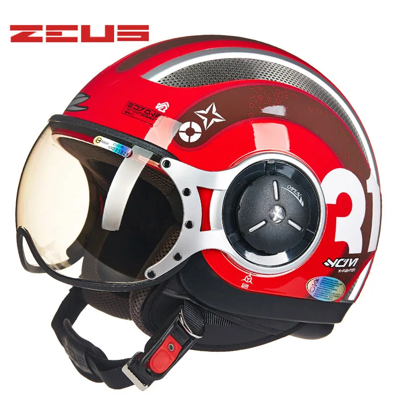 ZEUS 3/4 женский мотоциклетный шлем Jet Ретро полушлем DOT approved 218C Capacete Casco MOTO city road мужские гоночные шлемы - Цвет: red