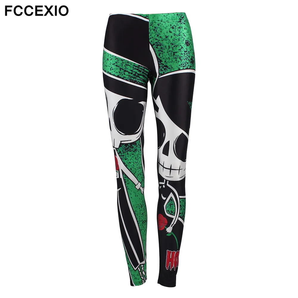 Happy Halloween Women High Waist font b Leggings b font Green Spooky Skull Pattern Printed Party
