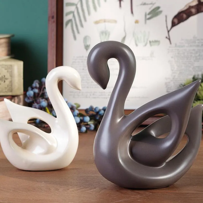 

2PC/SET Ceramic Crafts Home Decoration Accessories Modern Swan Statue&Sculpture Swan Statues For Home Decoration Window Ornament