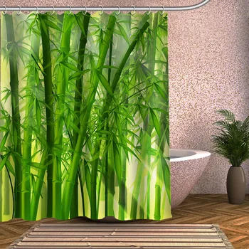 

New Bamboo Bathroom Curtains 3D Print Polyester Shower Curtain Fabric Curtain For The Bath 12 Hooks
