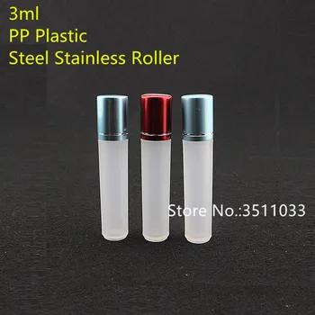 

100pcs 3ML Plastic Essential Oils Roller Container Bottle Roll on Ball Bottle Stainless Steel Glass Roller Ball Eye Blue Red Lid