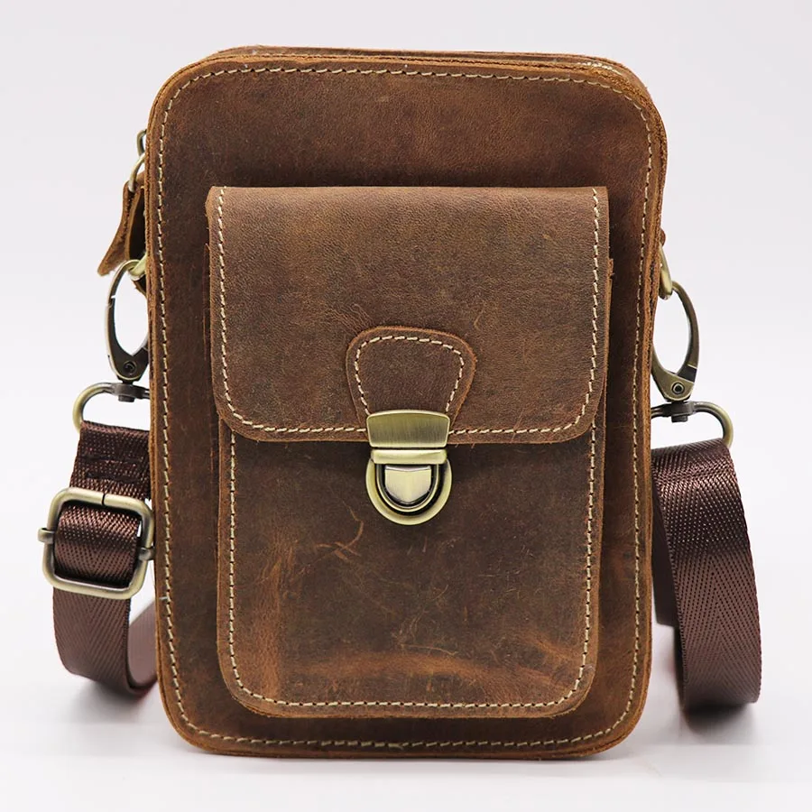 

Brand Genuine Crazy Horse Leather 6' Mobile/Cell Phone Wallet Punch Case Men's Belt Waist Pack Male Cross Body Shoulder Bag