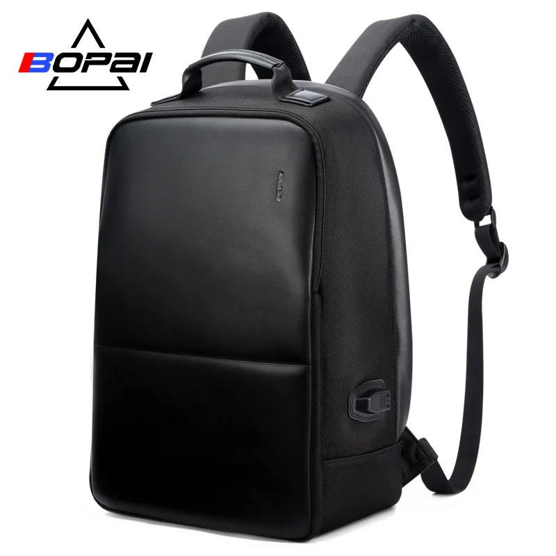 BOPAI USB Charge mochila de cuero para hombre para viaje de moda Cool escuela mochila bolsas para niños Anti robo portátil mochila 2018