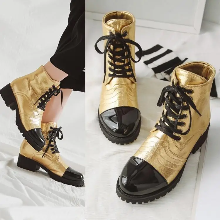 Negro as Tobillo Color Marca Mujeres Nueva De Botas Martin Dama Del Superior Show Dedo Pie Famosa Oro Blanco 2018 Costura As Zapatos Show Redondo Encaje WAqY0gwIY