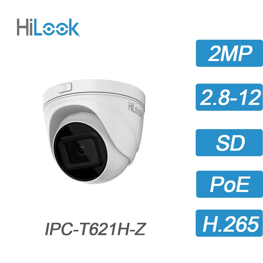 

Hikvision-HiLook 2MP PoE IR VF Network Security IP Turret Camera H.265 SD Outdoor/Home Surveillance CCTV Cameras IPC-T621H-Z