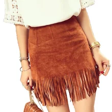 

2016 New Women Suede Fringed Short Skirt Fashion Package Hip Miniskirt High Waist Skirts Womens Plus Size S~2XL Saia Feminina