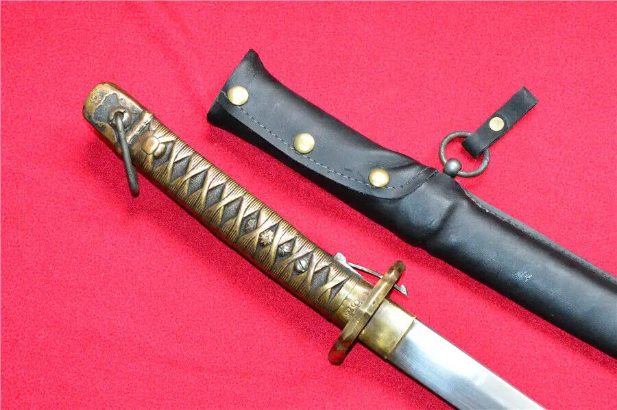 Military Japanese Cavalry Saber Sword Samurai Katana Brass Handle Hide&Steel Sheath