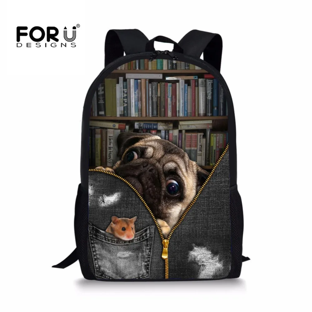 

FORUDESIGNS Puzzle Pug Dog 3D Printing School Backpacks for Boys Orthopedic School Bag Primary Students Bookbag Mochila Dropship