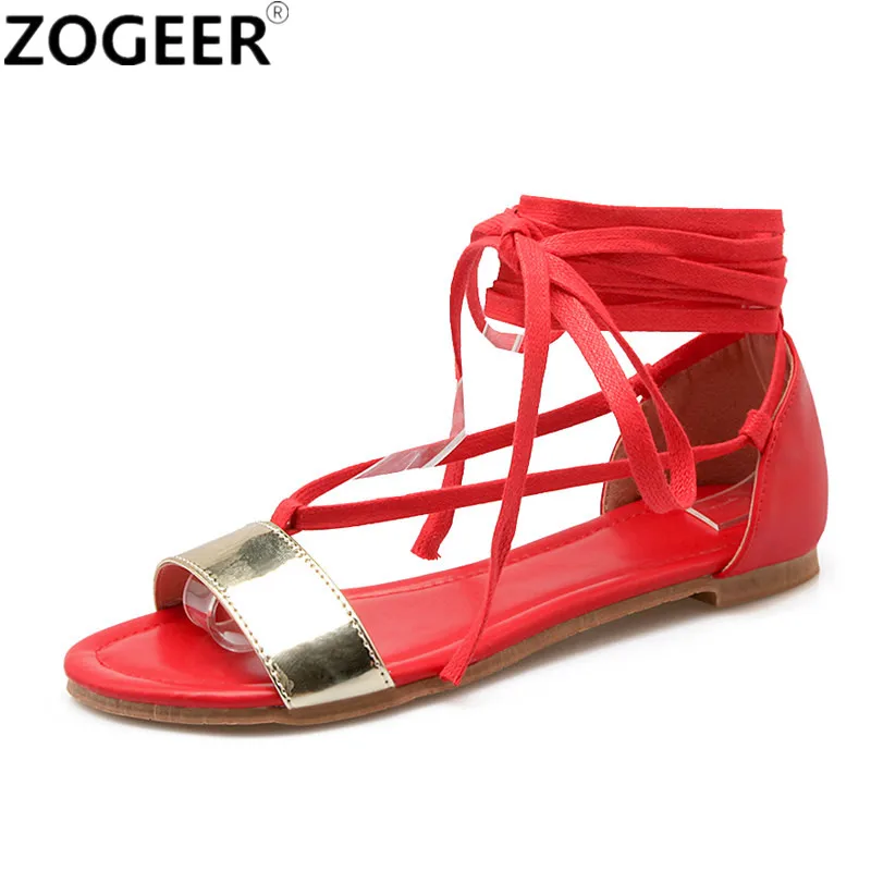 

2019 Summer Women Sandals Casual Flat Heel Women Sandal Gladiator Casual ankle strap Shoes Woman Nude Red Gold