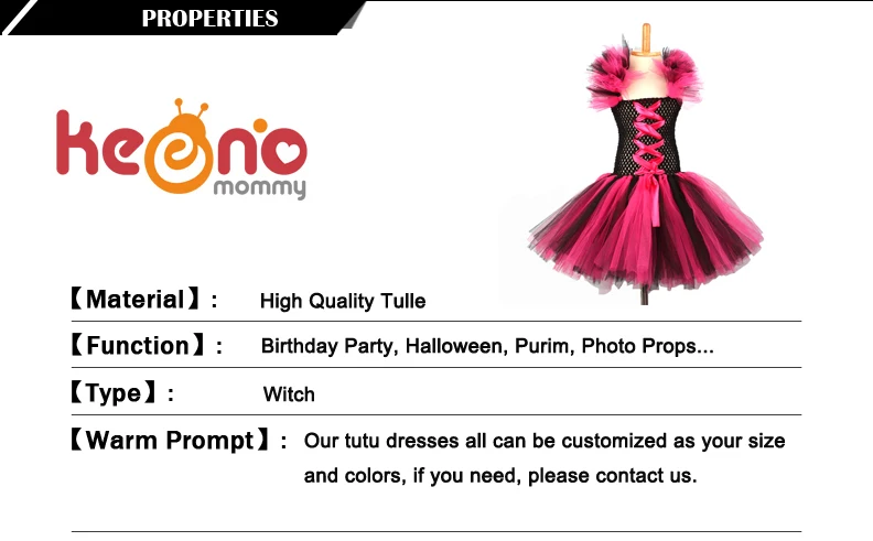 Halloween Girl Witch Hot Pink Black Cosplay Tutu Dress Knee Length Evening Party Dress Kids Holidays Tutus Purim Dress (3)