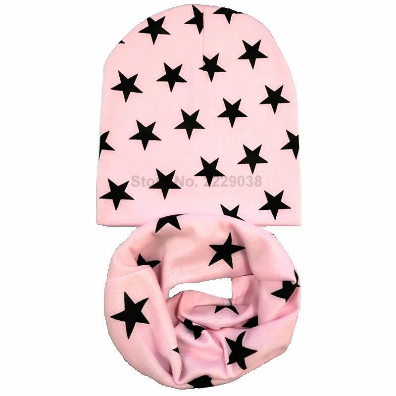 1 комплект, осенне-зимняя вязаная детская шапка для девочек, вязанная шапка для мальчика, детские шапки, детские шляпы, шарф, воротники, gorros infantiles invierno - Цвет: Pink star set