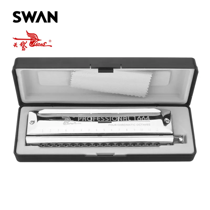 

Swan 16 Holes 64 Tones Chromatic Harmonica Laser Proceeded Square High-end Musical Instruments Woodwind Silver Harp SW1664-2