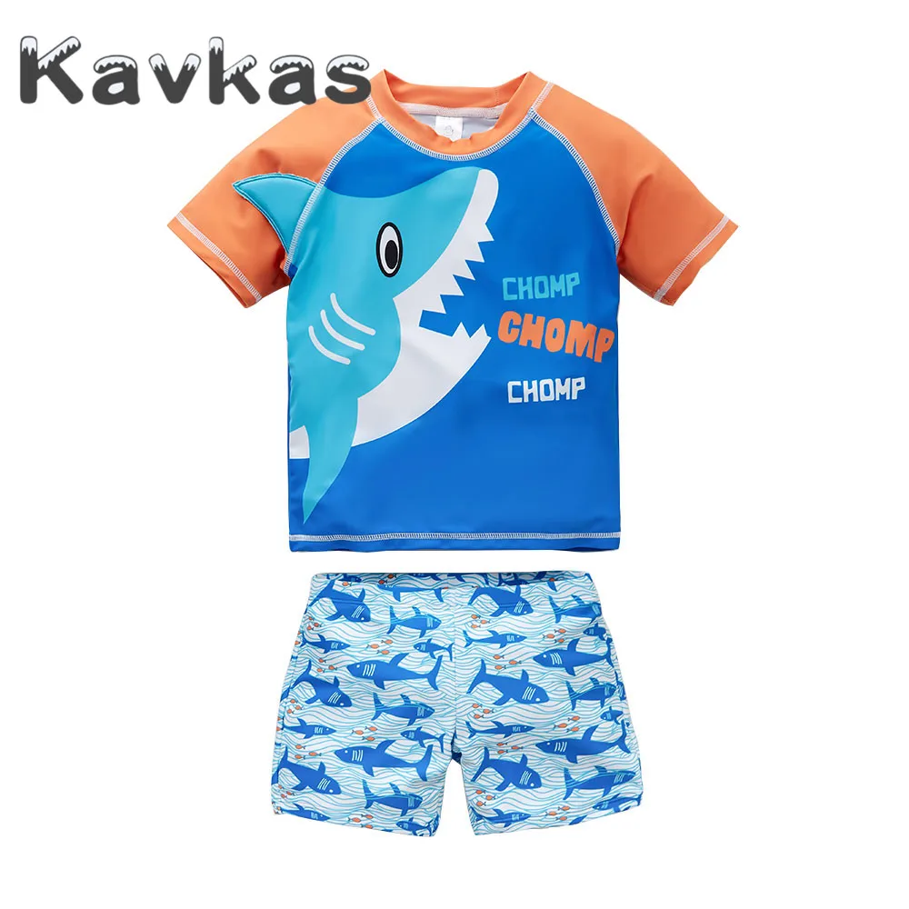

Kavkas 2019 Kids Boys Swimsuit 2 pcs/set Top + Shorts Summer Boy Swimwear Cute Shark Pattern Children Bathing Wear