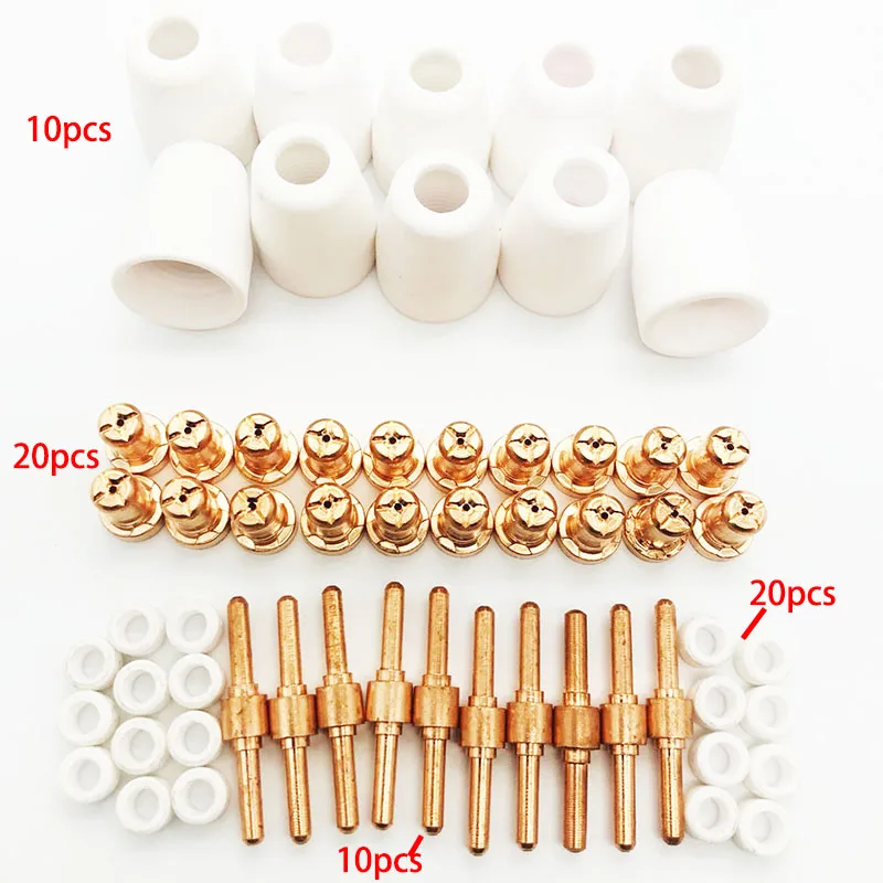 Ceramic + Metal Air Plasma Cutting Cutter Consumables Extended TIP Nozzles Electrode For PT31 LG40 Torch CUT-50D 60Pcs/Set Ceramic + Metal Air Plasma Cutting Cutter Consumables Extended TIP Nozzles Electrode For PT31 LG40 Torch CUT-50D 60Pcs/Set