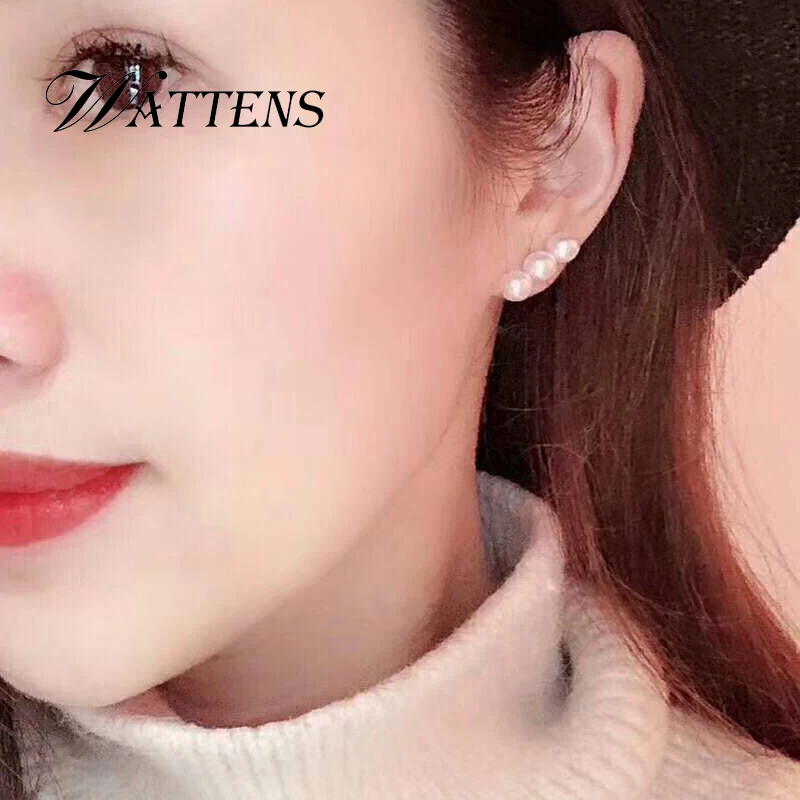 

Natural pearl earrings for Women 925 Sterling Silver earrings white 3 pearls elegant stud Earrings Wedding party birthday gift