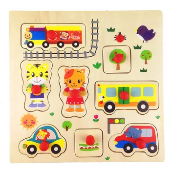 

Early Kids Toys Educational baby Wooden toys tigers hand scratch board panels puzzle children cartoon early education puzzle