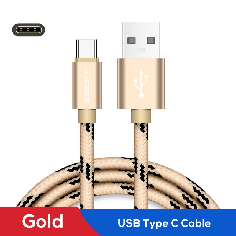 EECPT кабель usb type-C для samsung S9 S8, кабель для быстрой зарядки и передачи данных type-C, зарядный кабель для телефона Xiaomi mi 9, красный, mi Note 7, huawei - Цвет: Gold