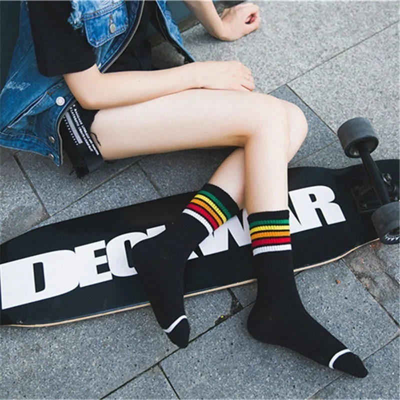 Harajuku Cool Skateborad короткие радужные носки женские модные белые хлопковые