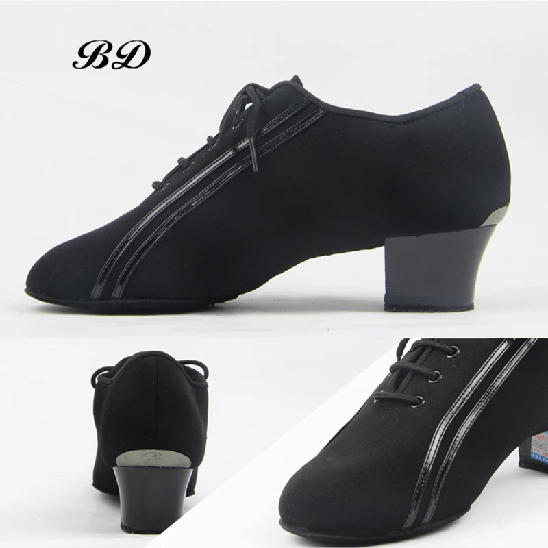 US $66.23 Sneake DANCE SHOES Latin Shoes Ballroom MEN Shoe Modern JAZZ SlipUP BLACK Oxford Cloth Square Heel 45 CM Adult AND BOY SHOES