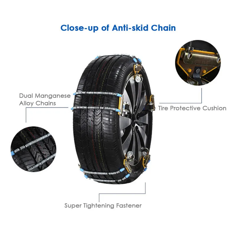 1 шт. цепь для шин из марганцевого сплава, Снежная мутная земля, противоскользящая аварийная быстрая установка, противоскользящие цепи для автомобиля