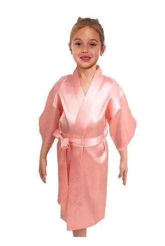 Детское однотонное атласное кимоно из вискозы; халат подружки невесты; детская ночная рубашка; одежда для сна; халат