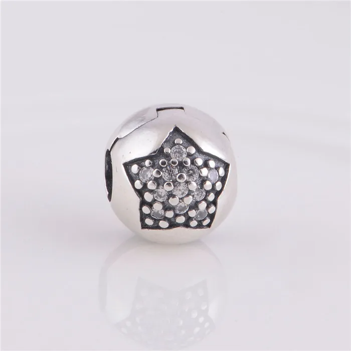 

925 Sterling Silver Pave CZ Christmas Wish Star Lock Clip Charm Beads Fits Pandora bracelet Jewelry Making Women DIY Accessories