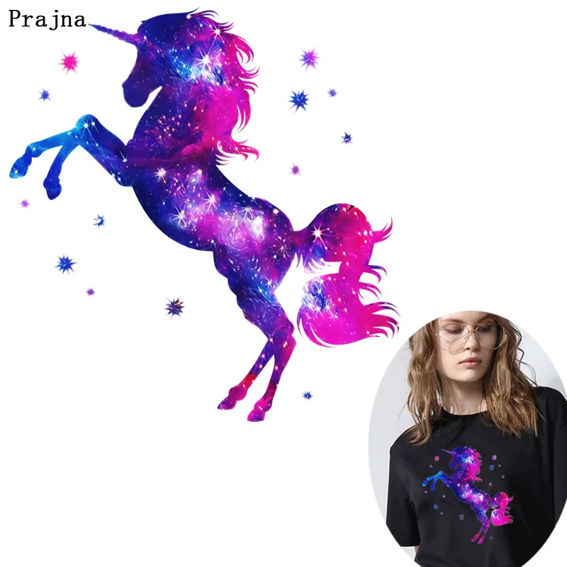 

Prajna Star Unicorn Thermal Transfer Punk Skull Iron-on Heat Transfer Printing Stickers for Clothing T-shirt Badge DIY Decor F