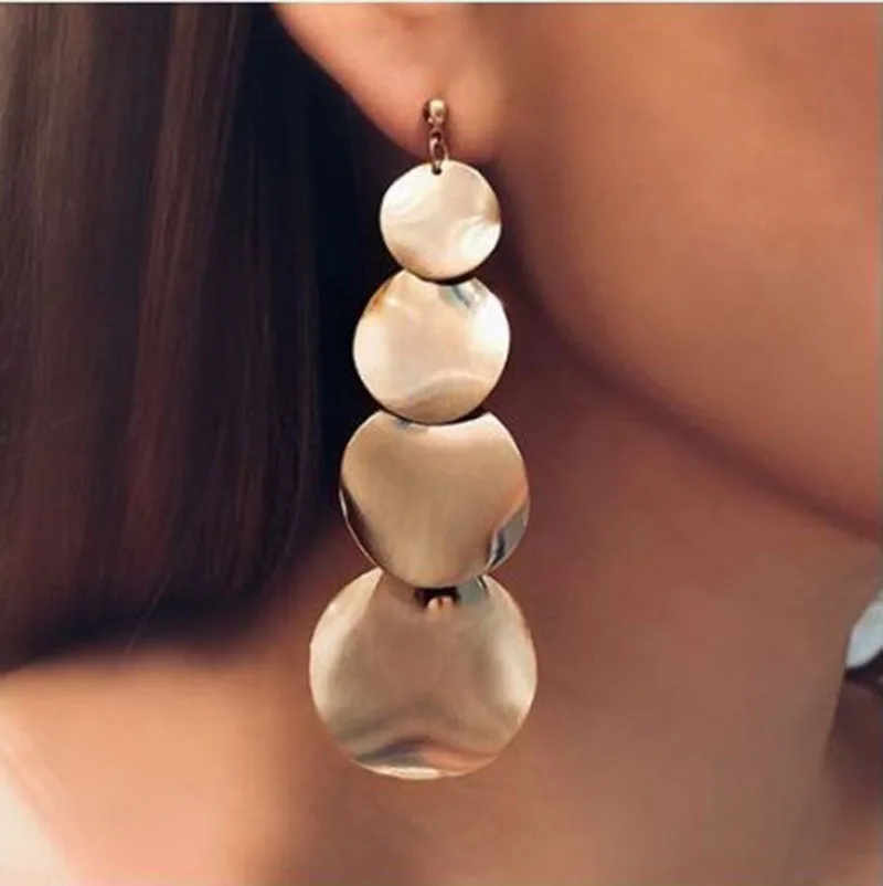 

Punk Style Geometric Round Circle Dangle Earrings Gold Color Big Metal Statement Earrings For Women Hiphop Pendientes Jewelry