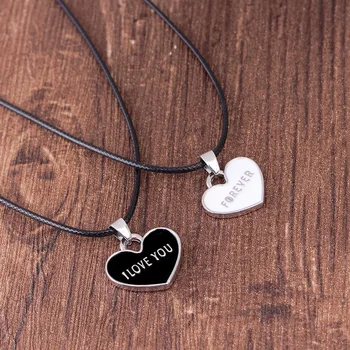 “I Love You Forever” Black And White Drop Oil Love 1 Set Necklace Couple Pendant Creative Necklace Wholesale Hot