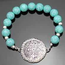 Католический Святого медаль Бенедикта нурсия крест Шарм цепи бусина, жесткий браслет ювелирные изделия