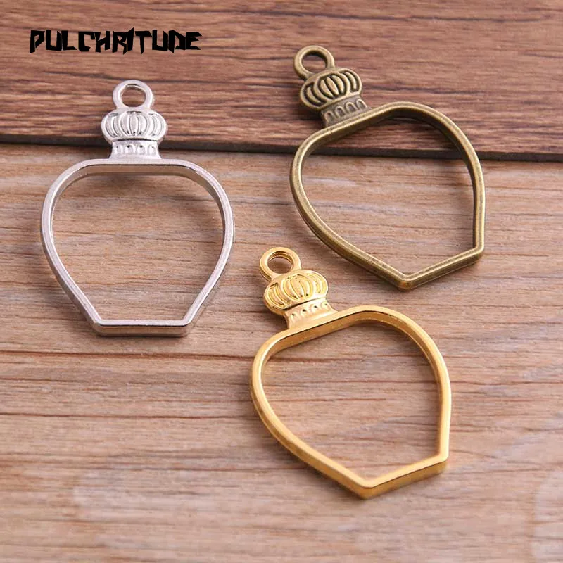 

PULCHRITUDE 6pcs 22*44mm Three Color Alloy Jewelry Accessories Bottle Charm Hollow Glue Blank Pendant Tray Bezel 11C68