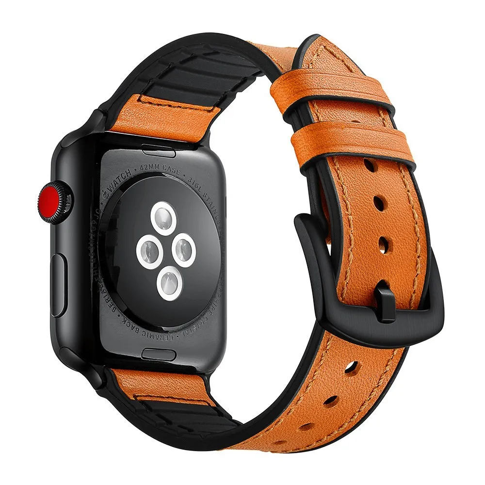 Новый кожаный ремешок для Apple Watch Series 4 3 2 1 черные наручные ремни для iwatch заменить ремень дышащий ремешок 38 40 42 44 мм