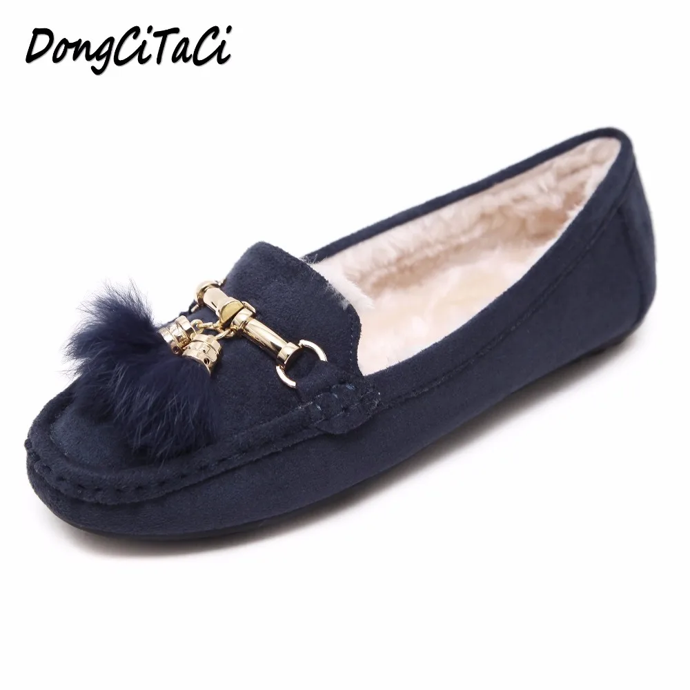 

DongCiTaCi Autumn Winter Women Casual Flat Heels Shoes Woman Fashion Butterfly-knot Loafers Warm Winter shoes peas size 35-41