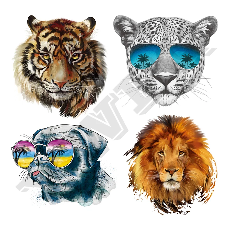 

4Pcs Mixed Patches For Clothes 3D Tiger Lion Heat Transfer Diy Accessory Washable New Design Clothing Deco Badges Patch