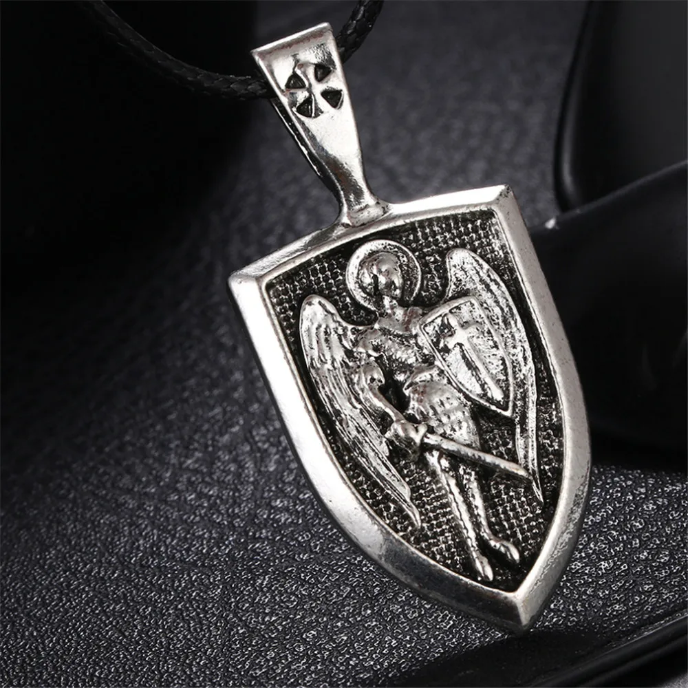

Charms Archangel Amulet Angel Shield Medal Necklace Swedish Viking Warrior Protection Russian Orthodox Cross Slavic Jewelry